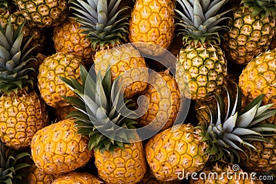 Pineapple Paradise: A Pile of Fresh Fruit, A Glimpse into Nature's Bountiful Harvest Stock Photo