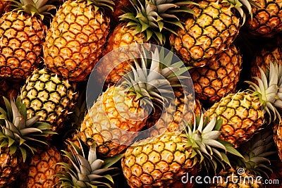 Pineapple Paradise: A Pile of Fresh Fruit, A Glimpse into Nature's Bountiful Harvest Stock Photo