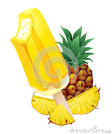 Pineapple popsicle Ice-cream. Summer flavor Vector Illustration