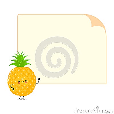 Cute funny pineapple poster character. Vector hand drawn cartoon kawaii character illustration. Isolated white Vector Illustration