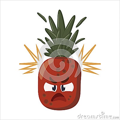 Red angry evil furious pineapple cartoon character isolated on white background Vector Illustration