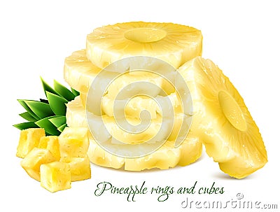 Pineapple rings and cubes. Vector Illustration