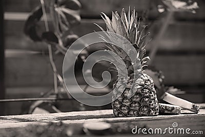 Pineapple ripe fruit in the garden Stock Photo