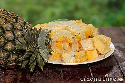 Pineapple scientific name: Ananas comosus is a biennial plant. Stock Photo