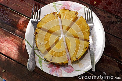 Pineapple scientific name: Ananas comosus is a biennial plant. Stock Photo