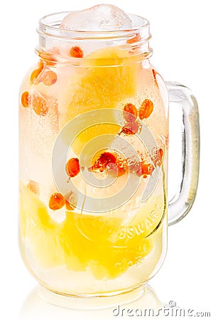 Pineapple seabuckthorn drink jar, paths Stock Photo