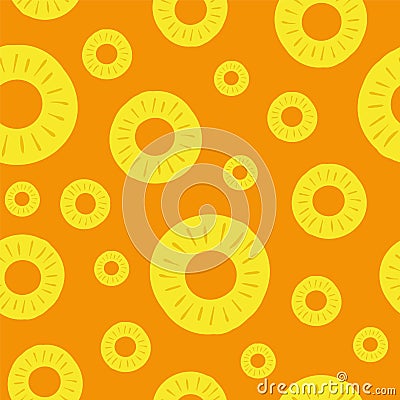 Pineapple seamless pattern. Vector illustration. Colorful slices ananas on a orange background. For decoration backdrops Vector Illustration