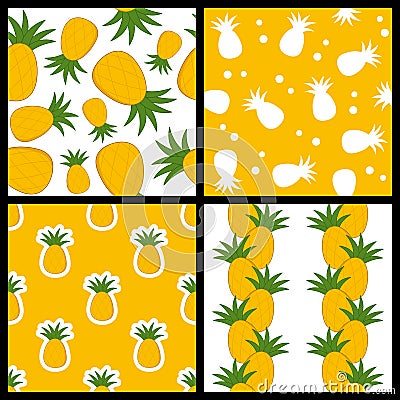 Pineapple Seamless Patterns Set Vector Illustration