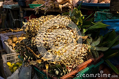 Pineapple sell in local traditional market photo taken in bogor jakarta indonesia Stock Photo