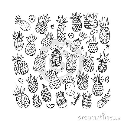 Pineapple set, sketch for your design Vector Illustration