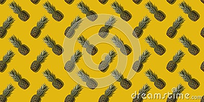 Pineapple with shadow on yellow seamless pattern. Stock Photo