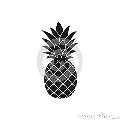 Pineapple silhouette icon. Isolated on white. Black Pineapple. Vector Cartoon Illustration