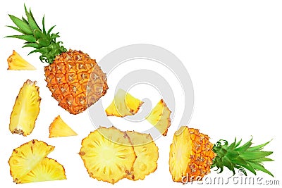 Pineapple slices isolated on white background with clipping path and full depth of field. Top view with copy space for Stock Photo