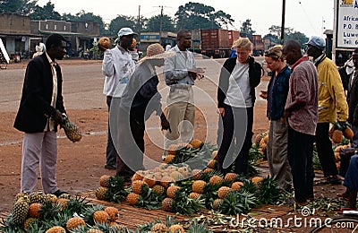 A pineapple stall in Uganda Editorial Stock Photo