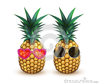 Pineapple in sunglasses realistic summer fruit Vector Illustration