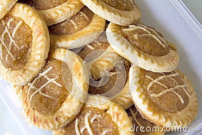 Pineapple Tart in Container Closeup Stock Photo