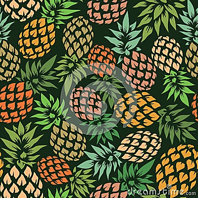 Pineapple vector background. Summer colorful tropical textile print. Vector Illustration