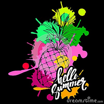 Pineapple vector fruit food tropical summer design illustration background sweet Vector Illustration