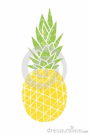 Pineapple - vintage icon. Cartoon drawing. Yellow ripe fruit wit Vector Illustration