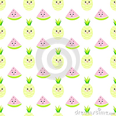 Pineapple, watermeloncartoon seamless childlike pattern Vector Illustration