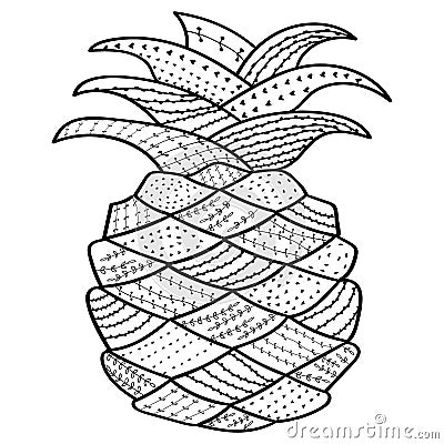 stock illustration pineapple whimsical line art coloring book adult antistress coloring pages hand drawn isolated illustration white image