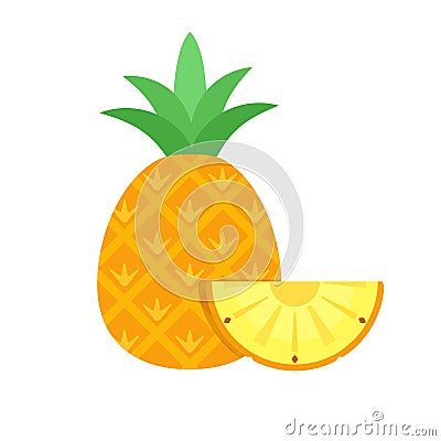 Pineapple whole fruit with slice flat design Vector Illustration