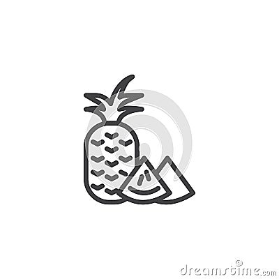 Pineapple whole and a slice line icon Vector Illustration