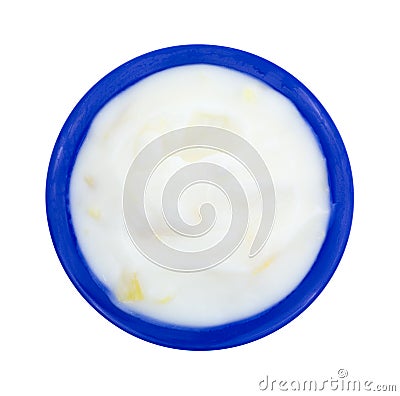 Pineapple yogurt in a blue dish Stock Photo