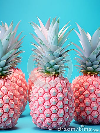 Pineapples on blue background. Tropical fruit. Minimal style. Stock Photo