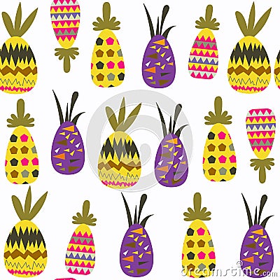 Pineapples fantasy seamless pattern. It is located in swatch menu, image. Cute tile background for design. Abstract tropic Vector Illustration