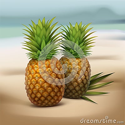 Pineapples on seaside Vector Illustration