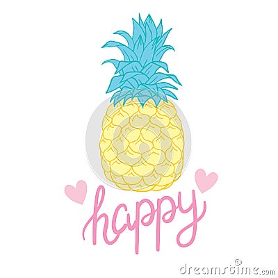 Pineapples. Tropical fruits isolated on white background. Exotic fruits Vector Illustration