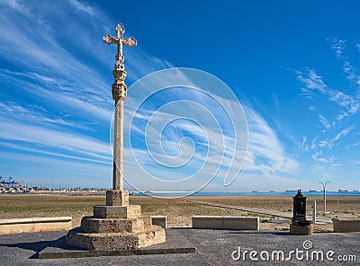 Pinedo cross monument in Valencia beach Stock Photo