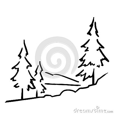 Outline spruces landscape Vector Illustration