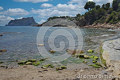 Pinets beach in Benisa, overlooking the PeÃ±on de Ifach in Calpe de Alicante Stock Photo