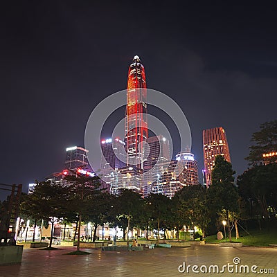 The Ping An Finance Center in Shenzhen glowing in the dark Editorial Stock Photo