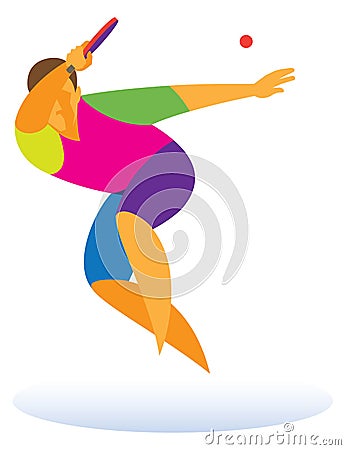 Ping pong player in the jump takes the ball Vector Illustration