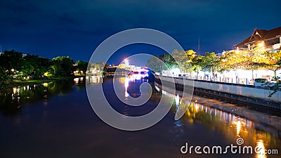 Ping River at night Scene in chiang mai , thailand Stock Photo