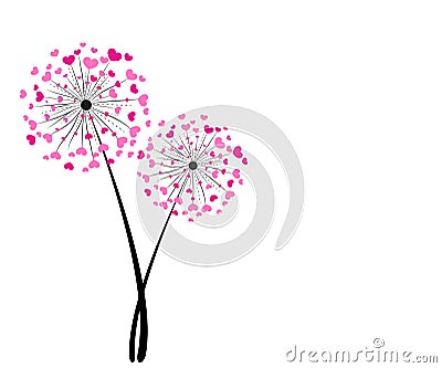 Pink abstract heart dandelion vector background Vector Illustration