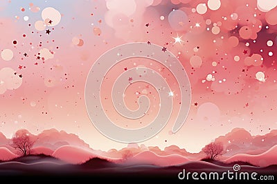 Pink abstract surreal background with stars, balls and unreal landscape. Pink dreams. Stock Photo