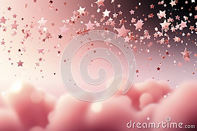 Pink abstract surreal background with stars, balls and unreal landscape. Pink dreams. Stock Photo