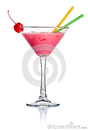 Pink alcohol cocktail in martini glass isolated Stock Photo