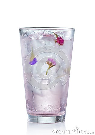 Pink alcohol cocktail with rose flower bud isolated Stock Photo