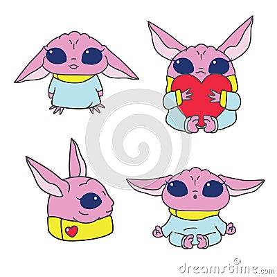 Pink alien character illustrations Vector Illustration