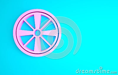 Pink Alloy wheel for a car icon isolated on blue background. Minimalism concept. 3d illustration 3D render Cartoon Illustration