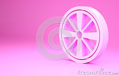 Pink Alloy wheel for a car icon isolated on pink background. Minimalism concept. 3d illustration 3D render Cartoon Illustration