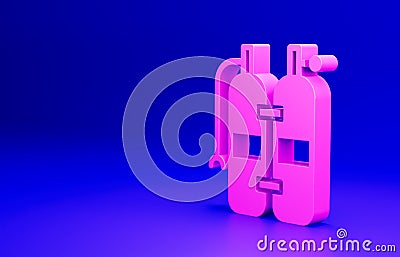 Pink Aqualung icon isolated on blue background. Oxygen tank for diver. Diving equipment. Extreme sport. Sport equipment Cartoon Illustration