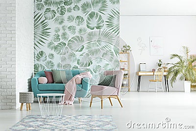 Pink armchair in living room Stock Photo