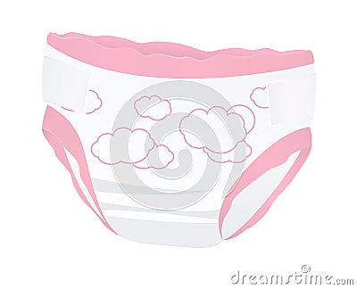 Pink Baby diapers for girl with. Isolated vector Vector Illustration