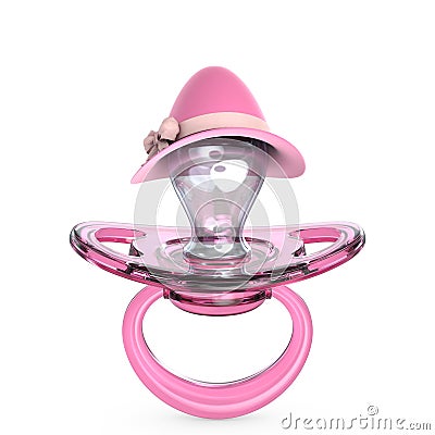 Pink baby pacifier with lady hat Baby GIRL symbol 3D Cartoon Illustration